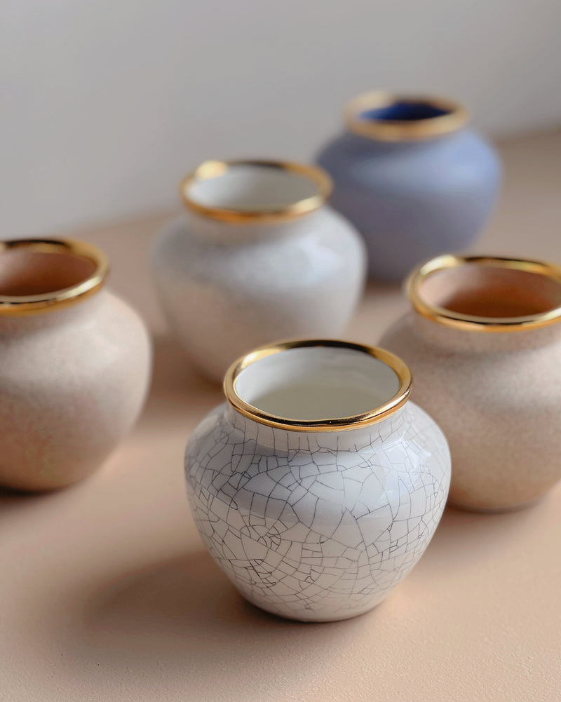 Small Flower Vase in Denim + Gold
