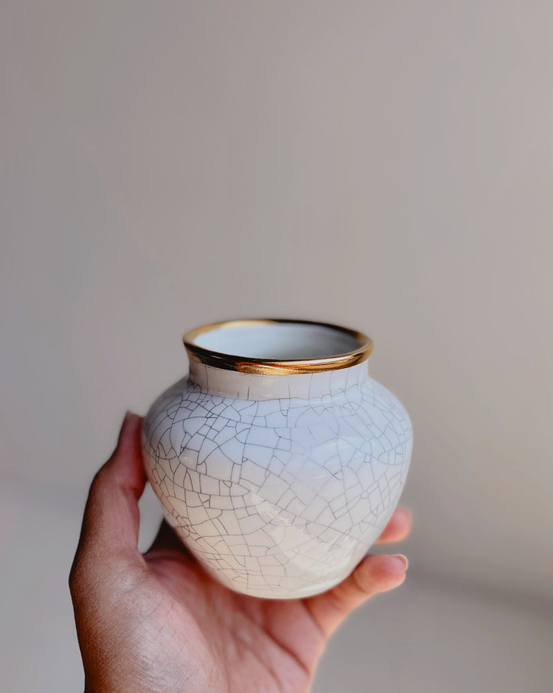 Small Flower Vase in Crackle + Gold