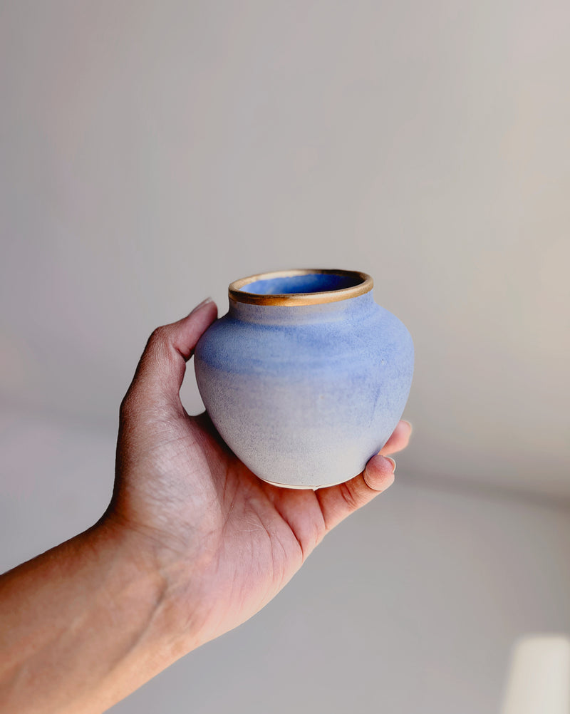 Small Flower Vase in Denim + Gold