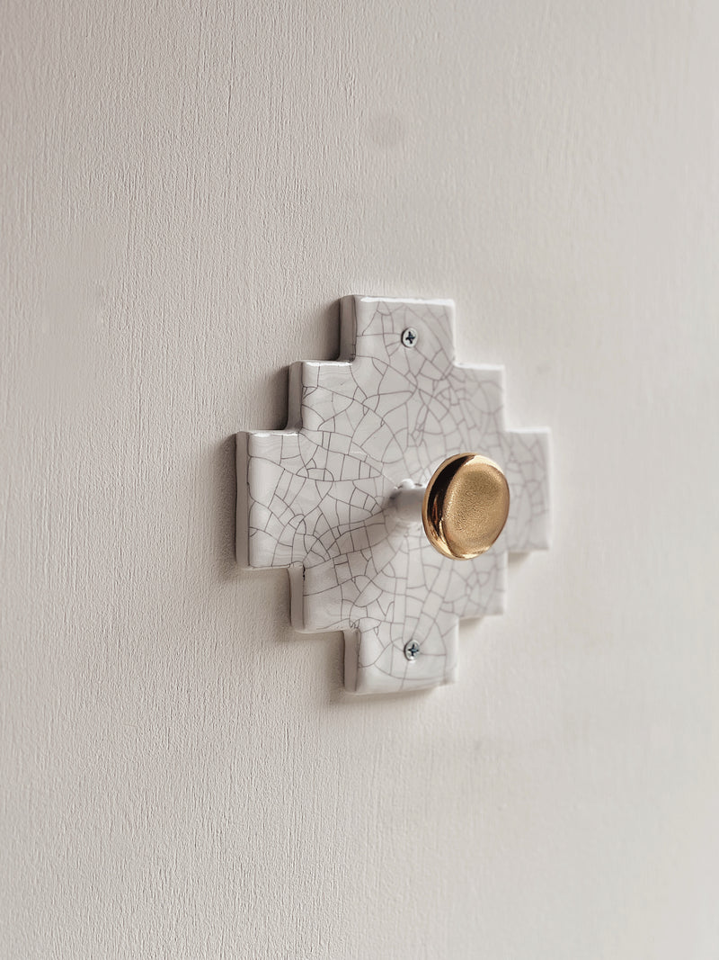 Ceramic Wall Hook in Crackle + Gold