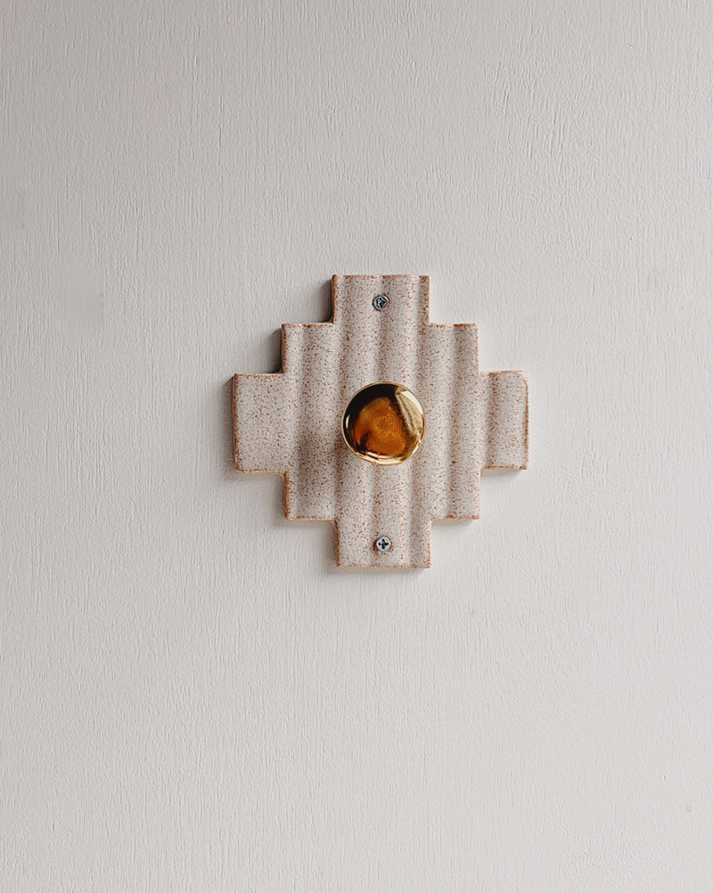 Ceramic Wall Hook in Oat + Gold