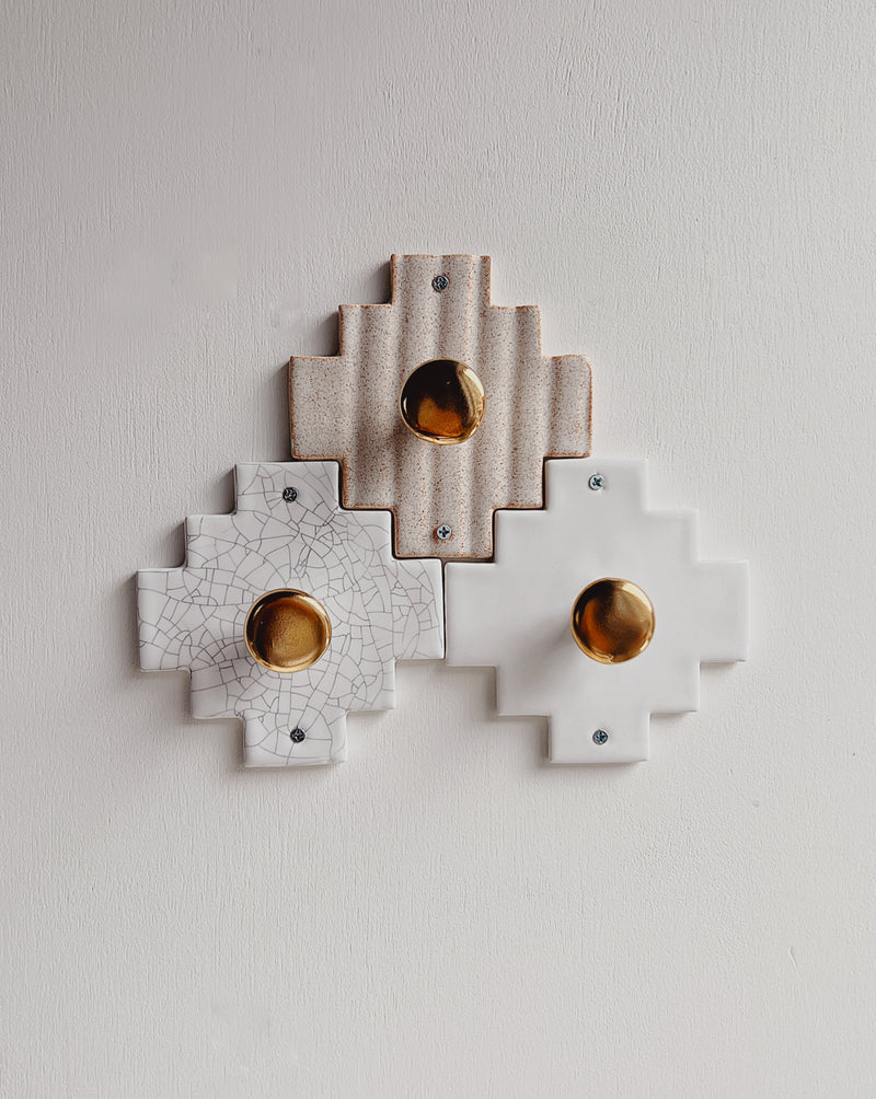 Ceramic Wall Hook in Oat + Gold