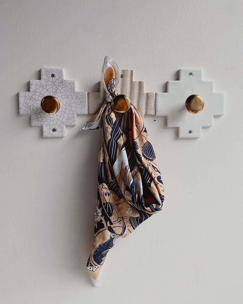 Ceramic Wall Hook in Oat + Gold