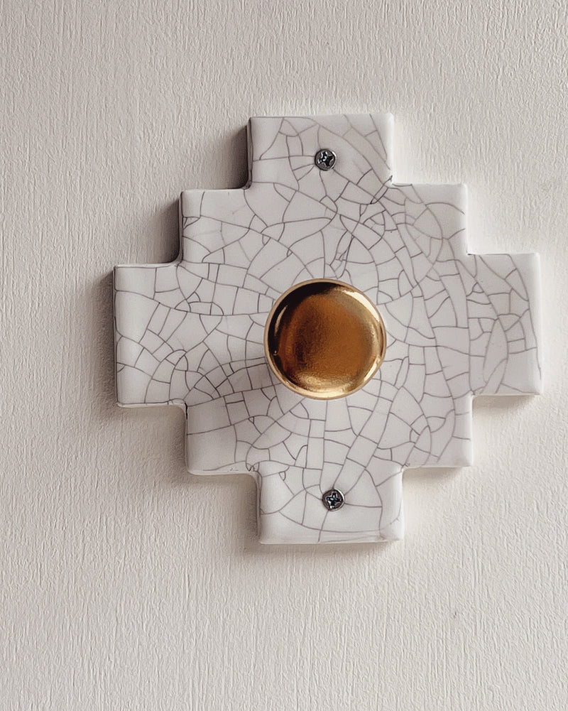 Ceramic Wall Hook in Crackle + Gold