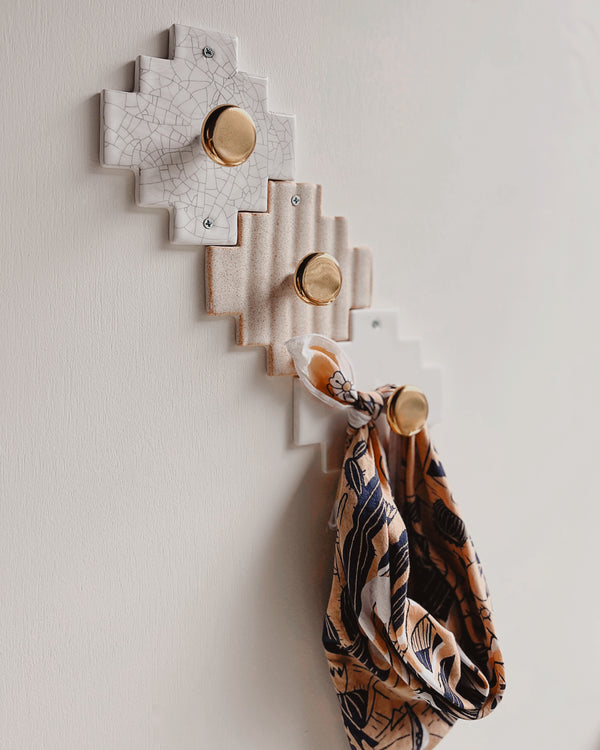 Ceramic Wall Hook in Crackle + Gold